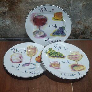 Rosanna Studio Champagne Wine and Cheese 8” Plates Luncheon Snack Set of 3
